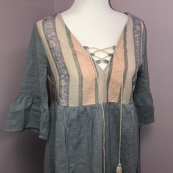 Babydoll Blue Dress with Tassel front - Picture 6 of 8